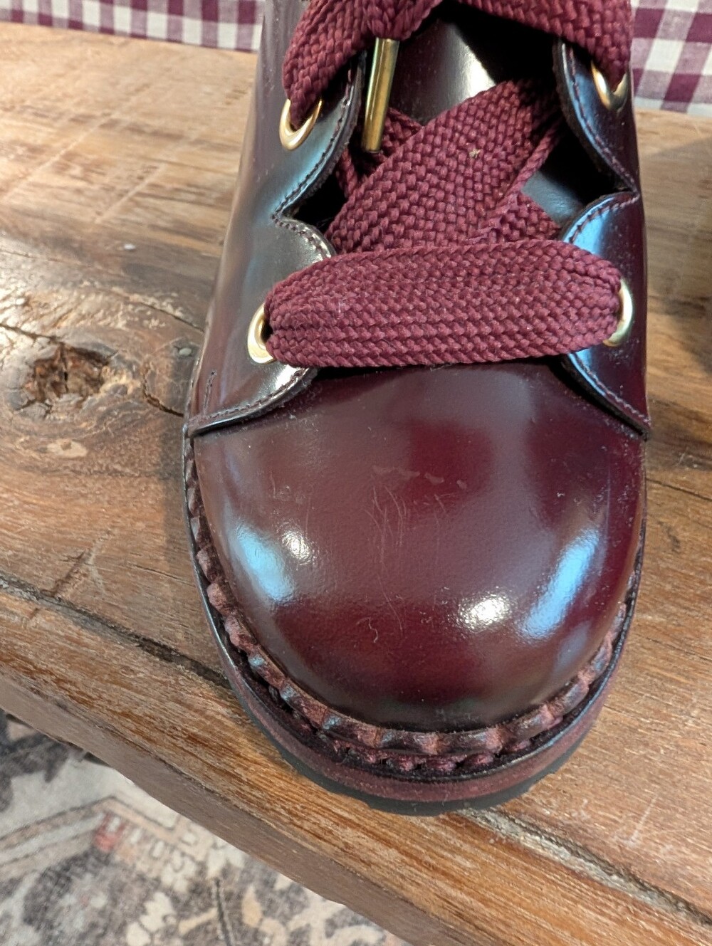 Women's The Office Of Angela Scott Burgundy Lace-Up Block Heel Boots, Size 37 - Picture 4 of 7